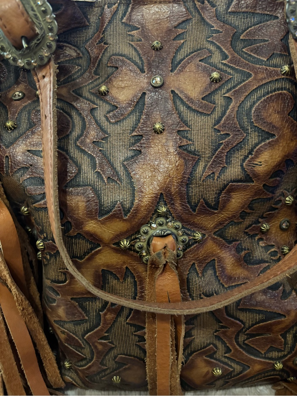 Leather fringe Western Style Tote Circle M Custom made Purse - Picture 10 of 11